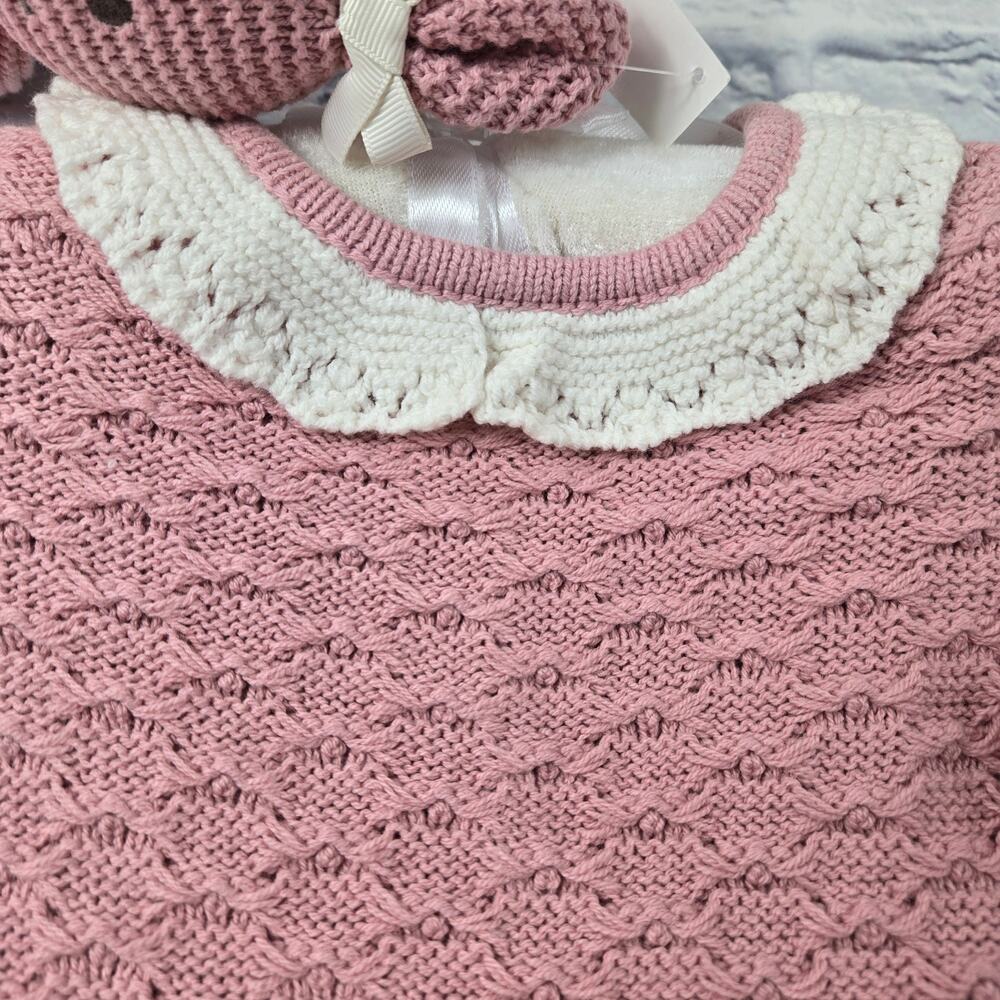 NWT Cupcakes and Cashmere Pink Knit Dress White Tights Bunny Lovey 6 to 9 months - Picture 11 of 16